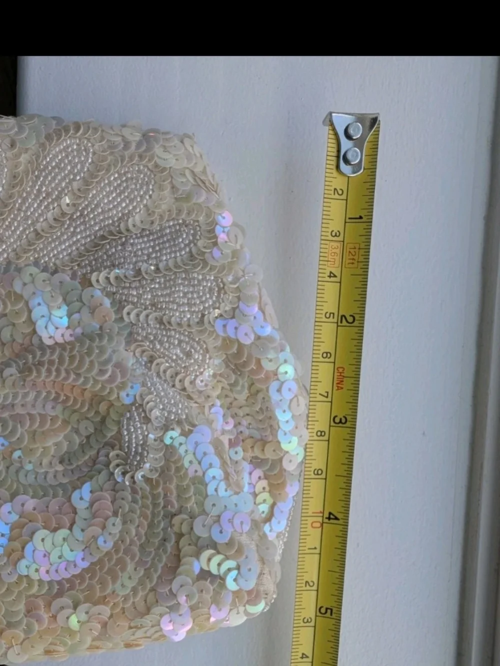 VTG 60s Josef Beaded Sequin Clutch Purse Cream Iridescent Hand Beaded In France